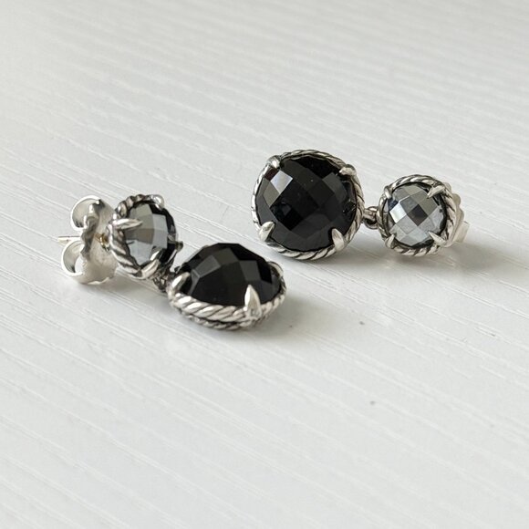 David Yurman Chatelaine Black Onyx Sterling Silver Drop Dangle Earrings